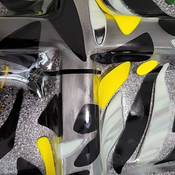 Art Glass Divided Section Dish Tray Abstract Clear Yellow Black - Picture 6 of 8